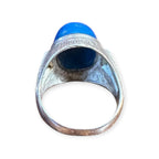 Mens Silver Ring - Banded Blue Agate (Size T 1/2)
