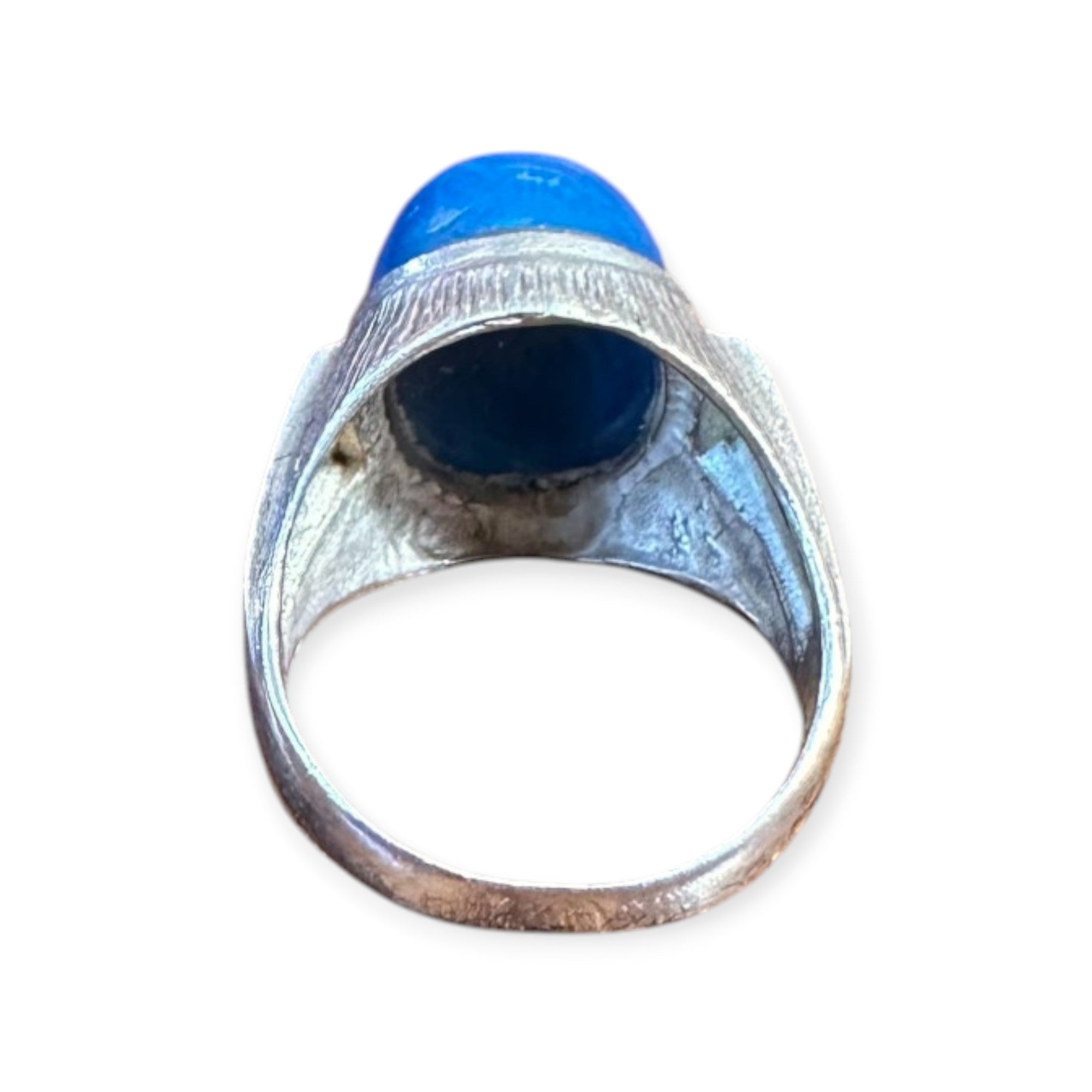 Mens Silver Ring - Banded Blue Agate (Size T 1/2)