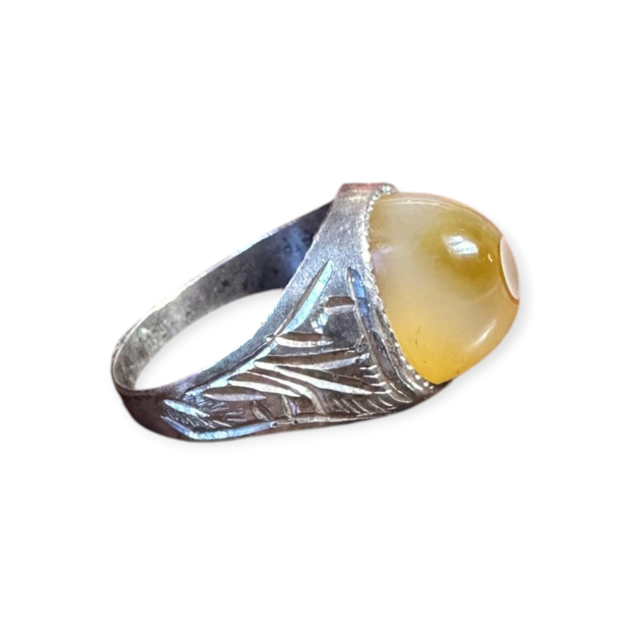 Mens Silver Ring - Yellow Agate (Size X)
