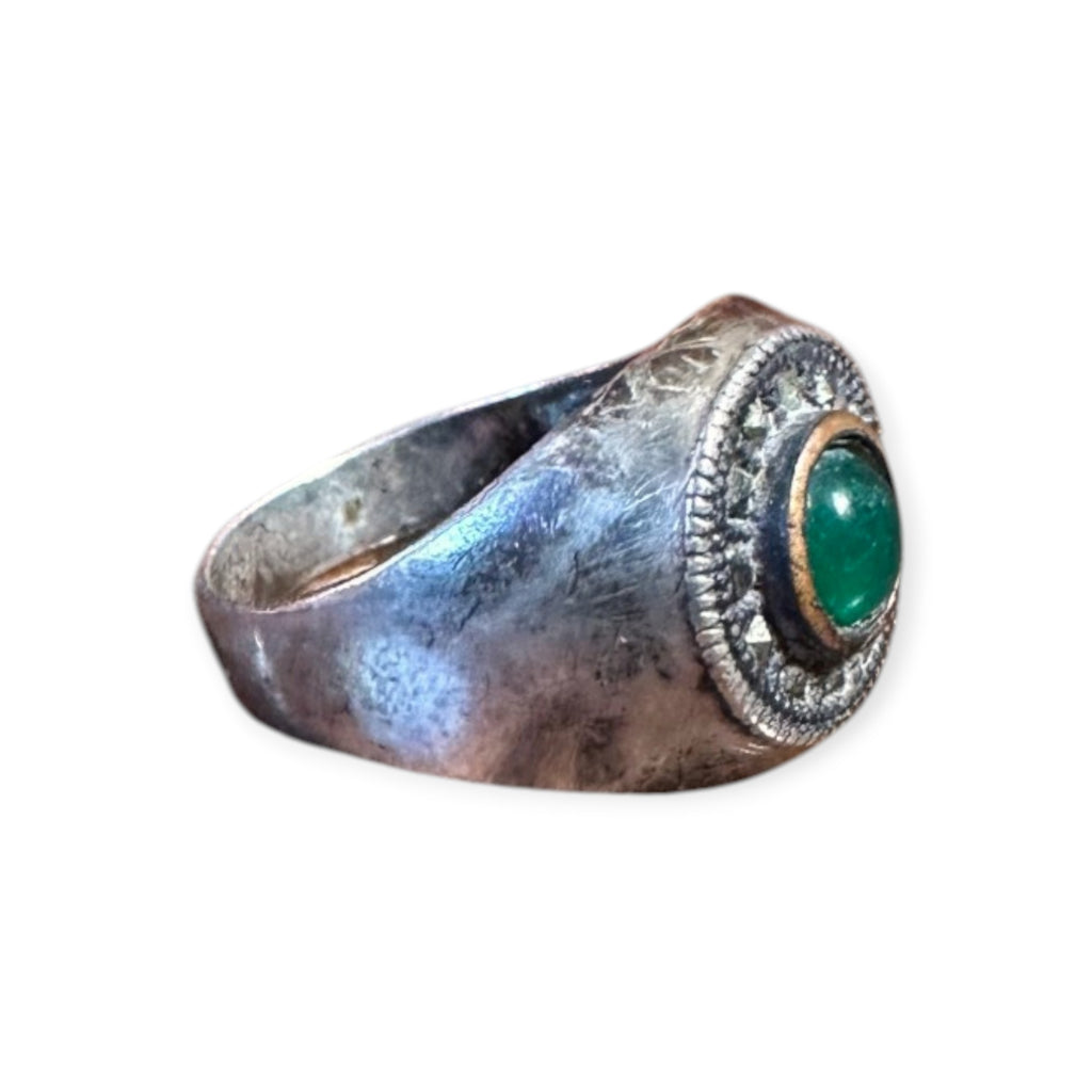 Mens Silver Ring - Green Onyx (Size U)