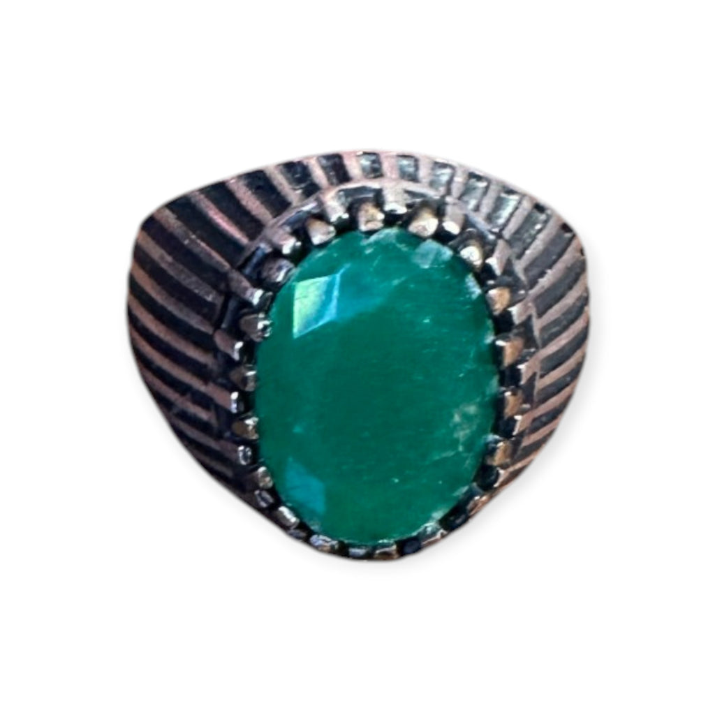 Mens Silver Ring - Green Onyx (Size W)