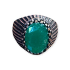 Mens Silver Ring - Green Onyx (Size W)