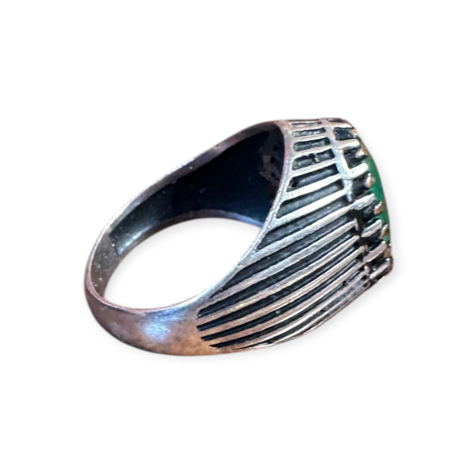 Mens Silver Ring - Green Onyx (Size W)