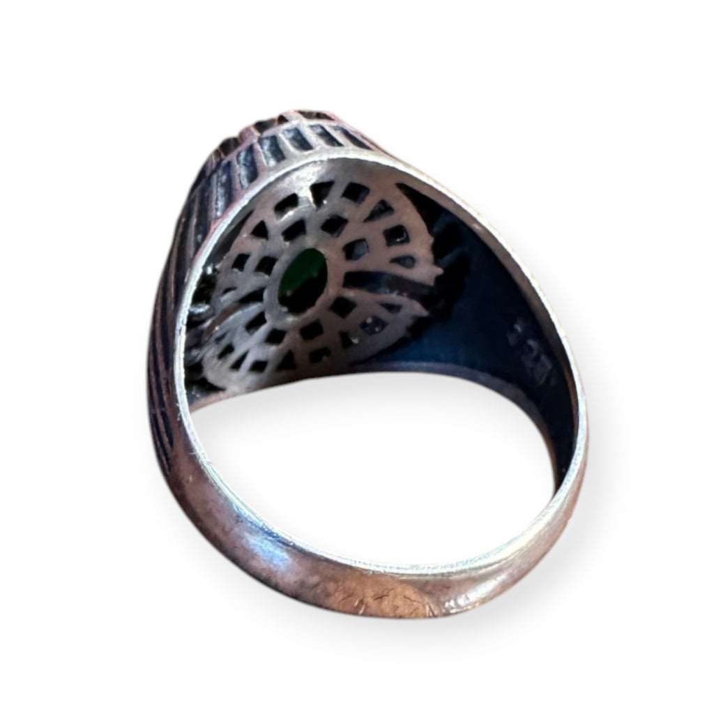 Mens Silver Ring - Green Onyx (Size W)