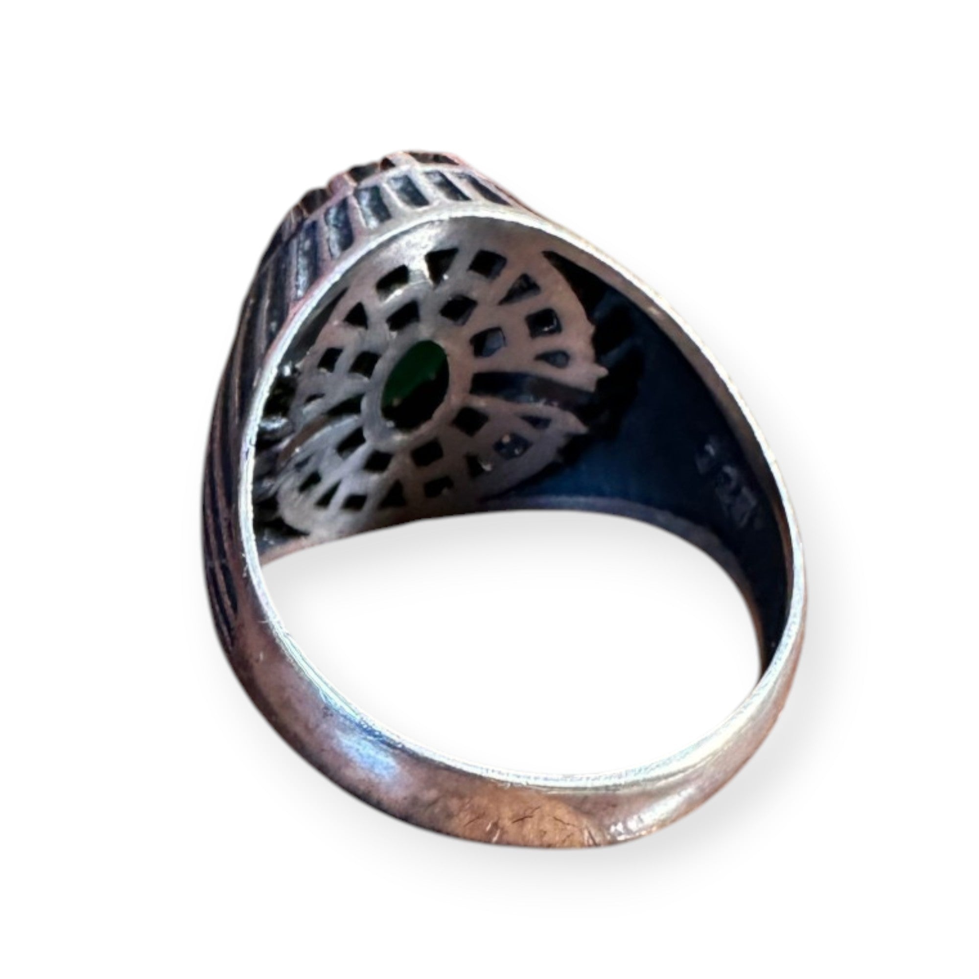 Mens Silver Ring - Green Onyx (Size W)