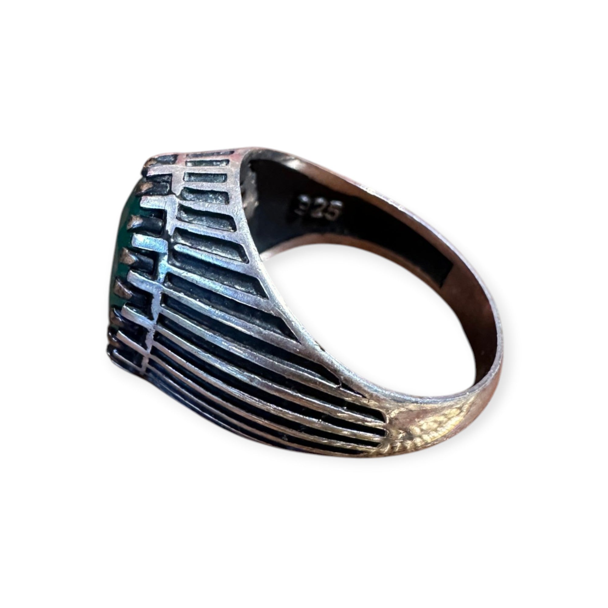 Mens Silver Ring - Green Onyx (Size W)