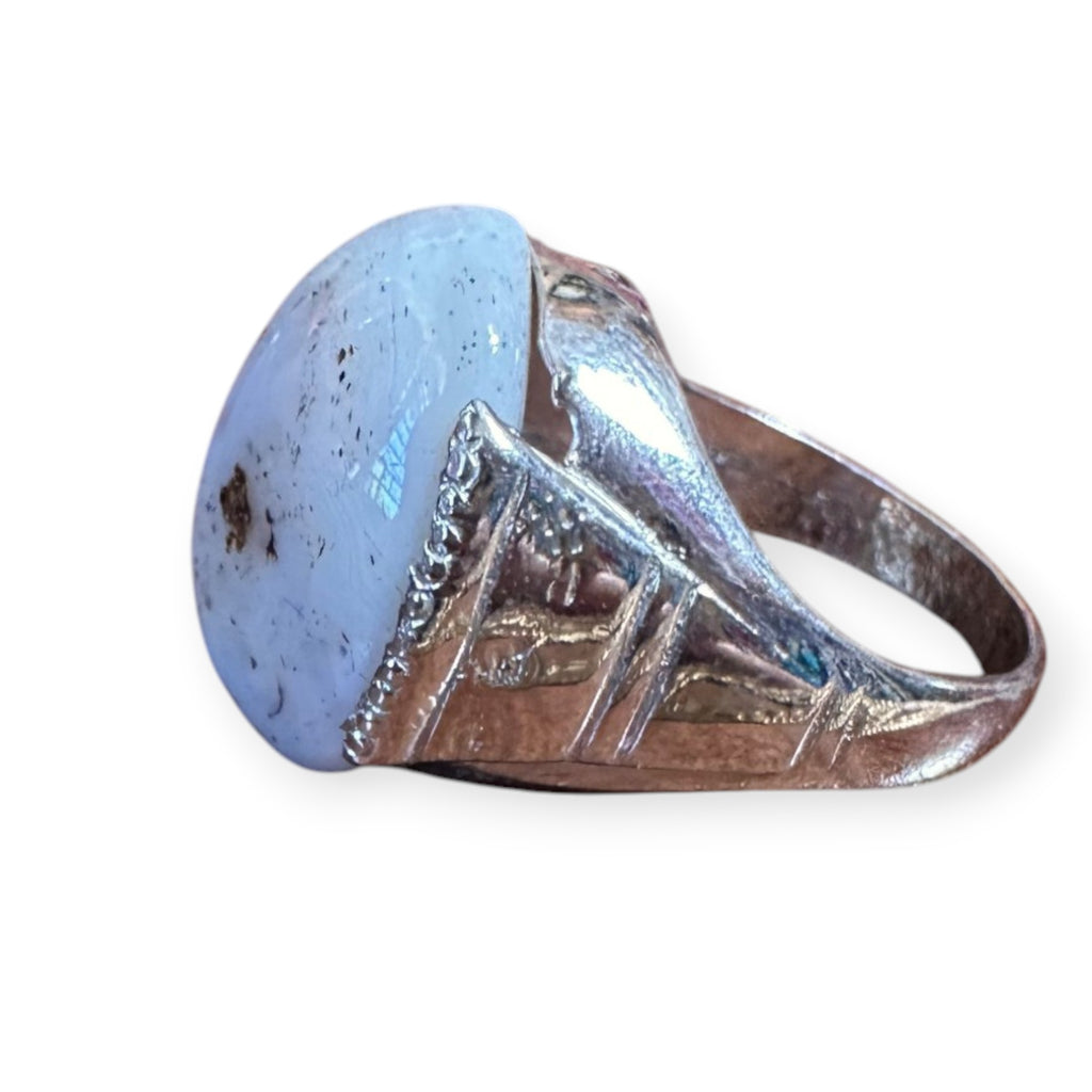 Mens Silver Ring - White Agate (Size Q)
