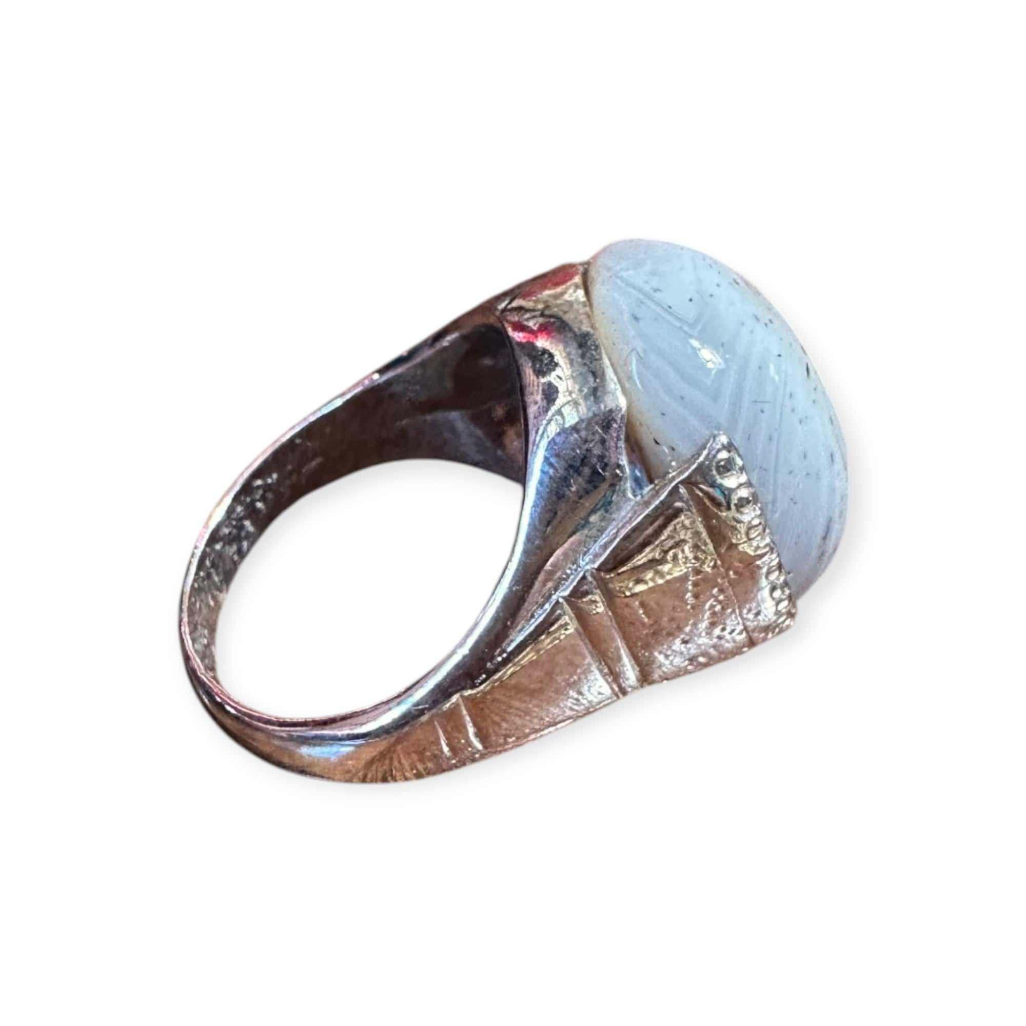 Mens Silver Ring - White Agate (Size Q)