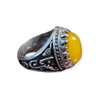 Mens Silver Ring - Yellow Agate (Size W 1/2)