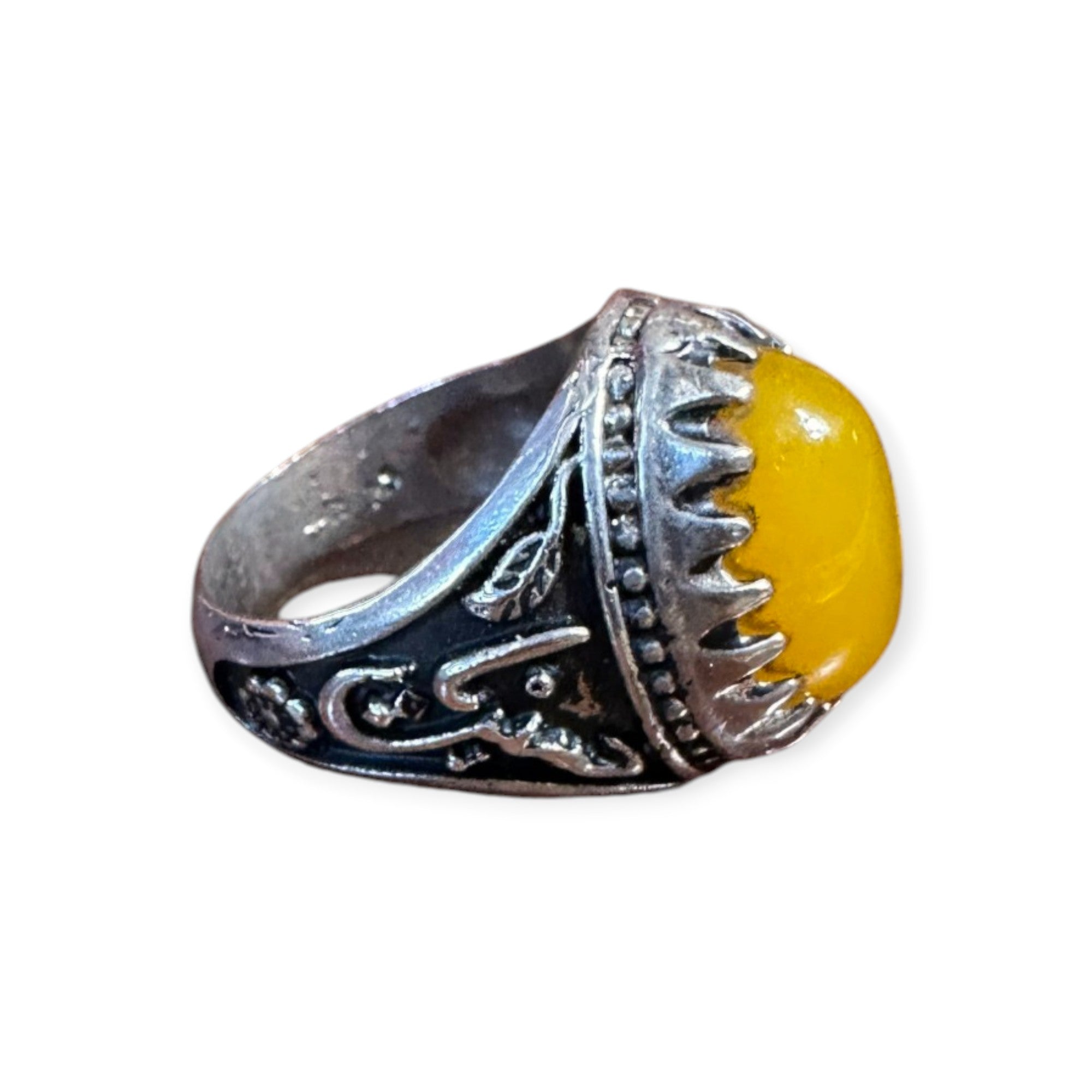 Mens Silver Ring - Yellow Agate (Size W 1/2)