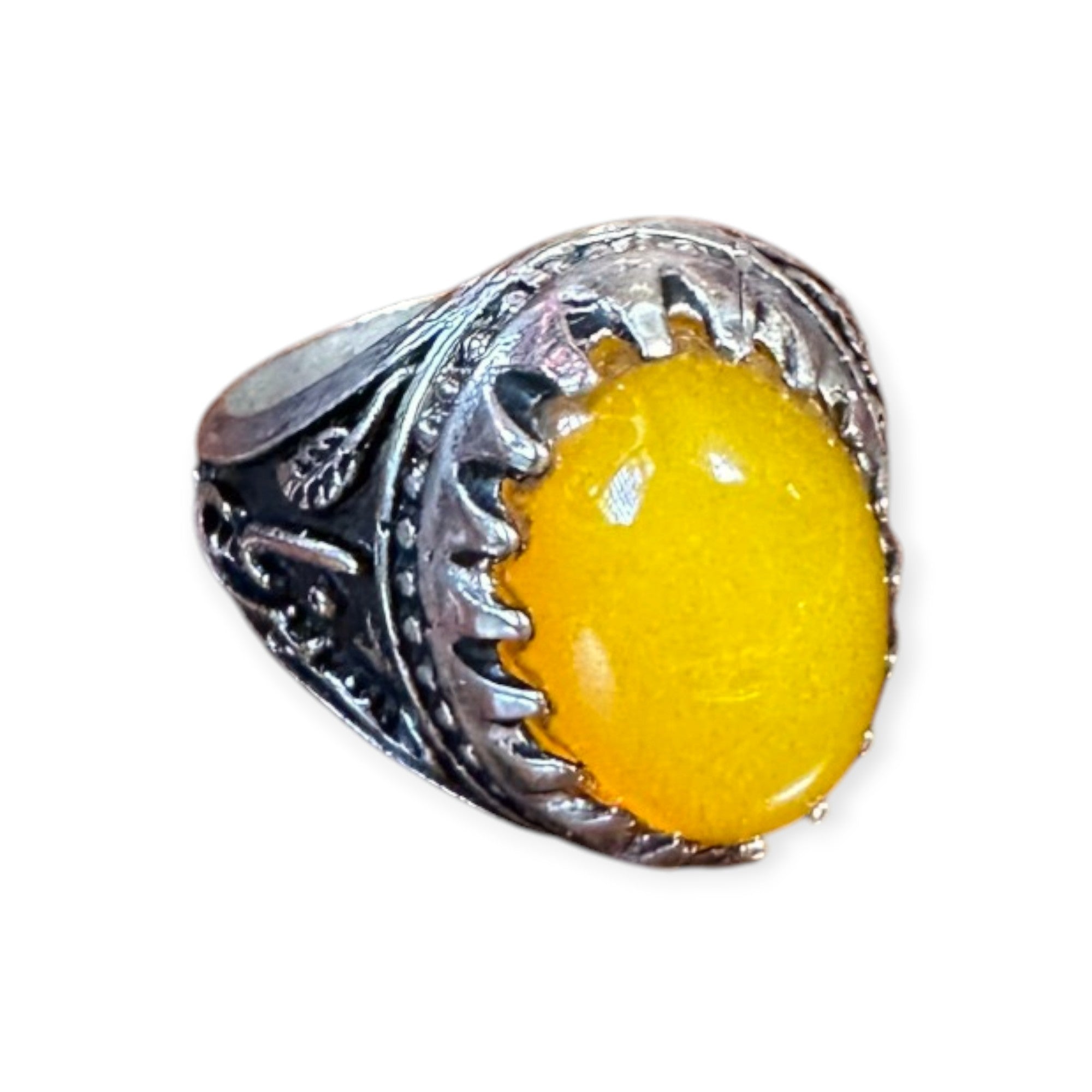 Mens Silver Ring - Yellow Agate (Size W 1/2)