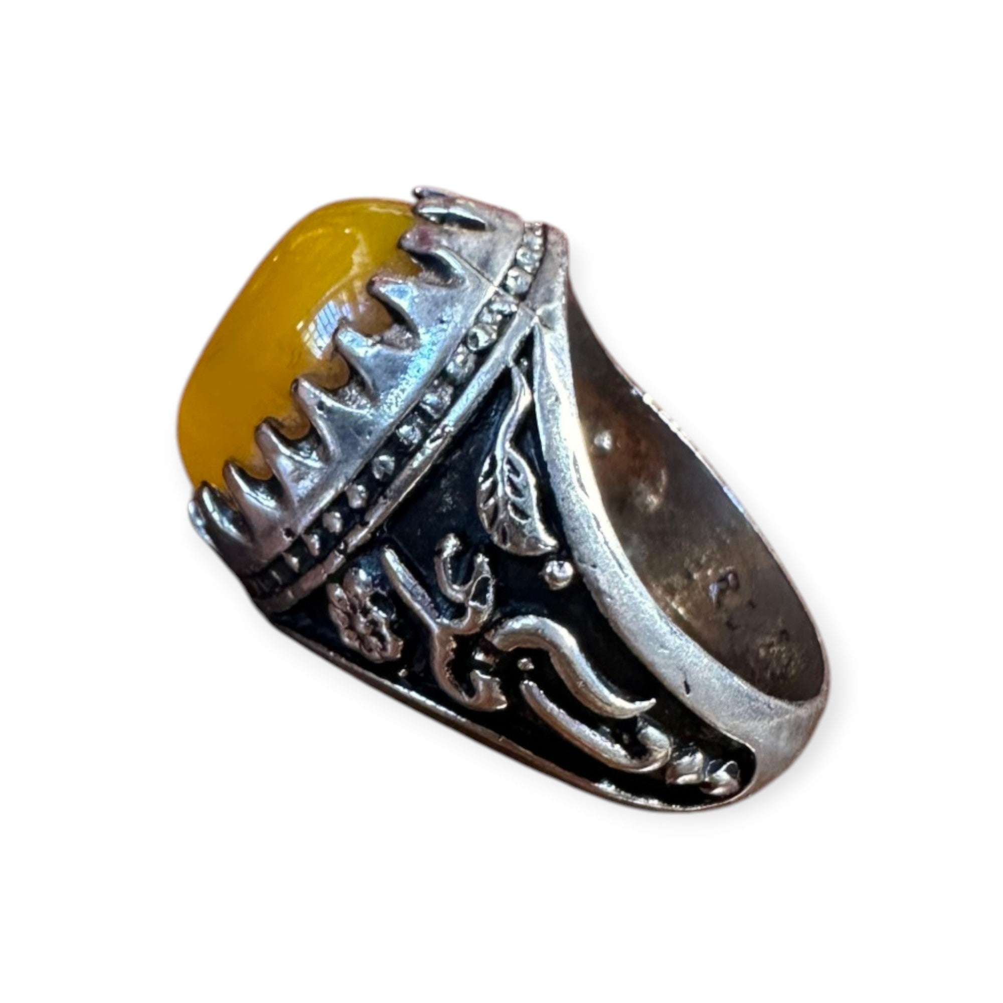 Mens Silver Ring - Yellow Agate (Size W 1/2)