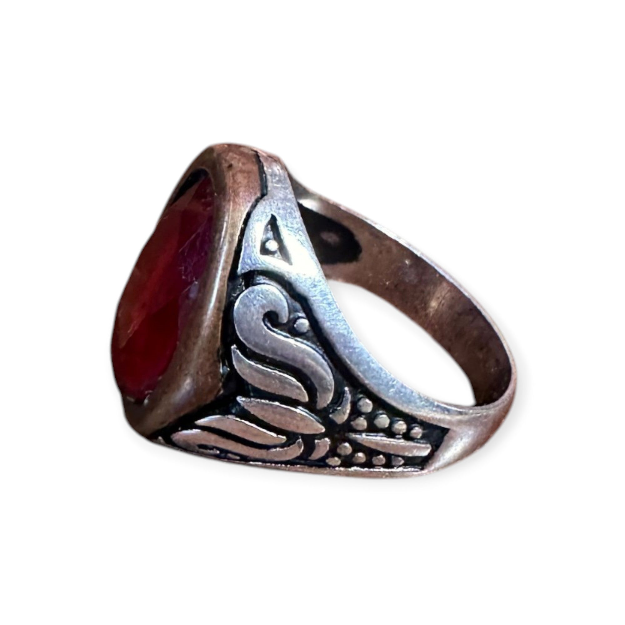 Mens Silver Ring - Natural Garnet (Size T 1/2)