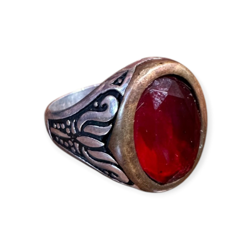 Mens Silver Ring - Natural Garnet (Size T 1/2)