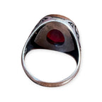Mens Silver Ring - Natural Garnet (Size T 1/2)