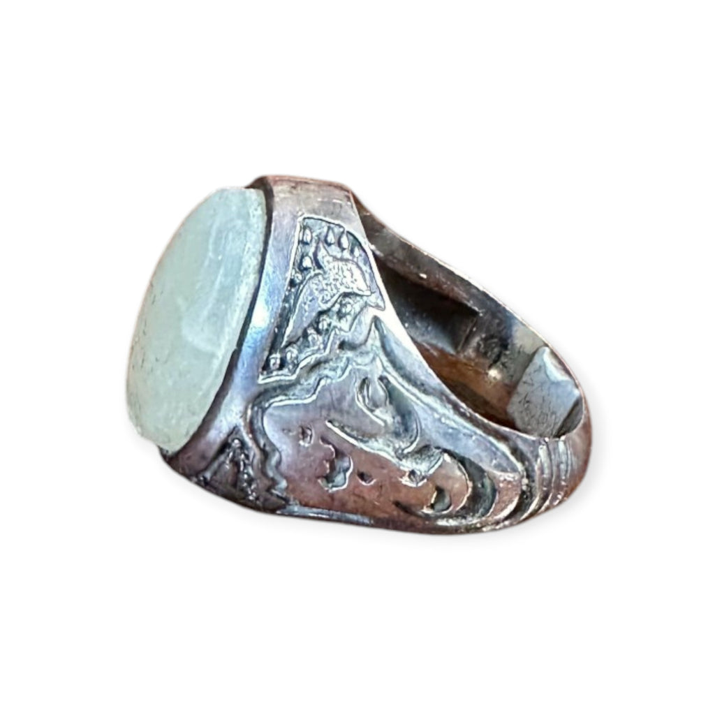 Mens Silver Ring - Milky Agate (Size V 1/2)