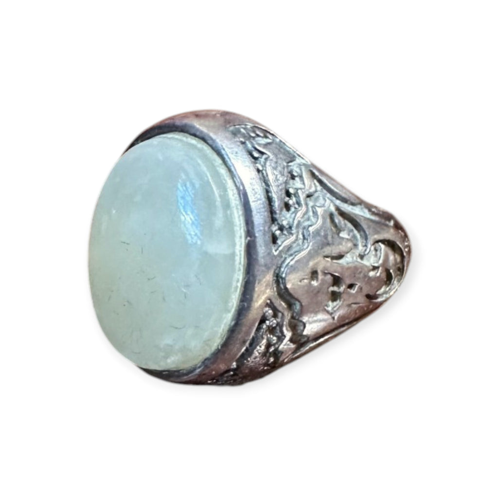 Mens Silver Ring - Milky Agate (Size V 1/2)