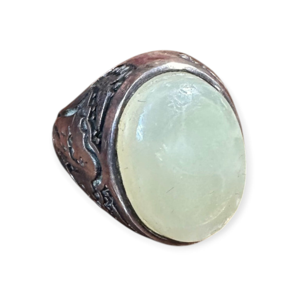 Mens Silver Ring - Milky Agate (Size V 1/2)