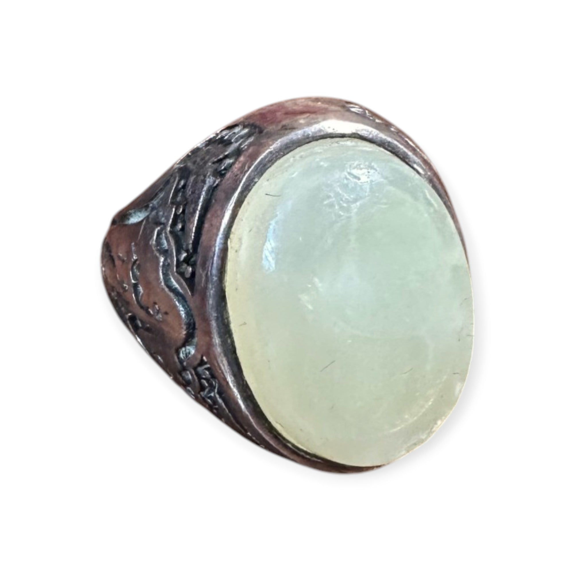 Mens Silver Ring - Milky Agate (Size V 1/2)