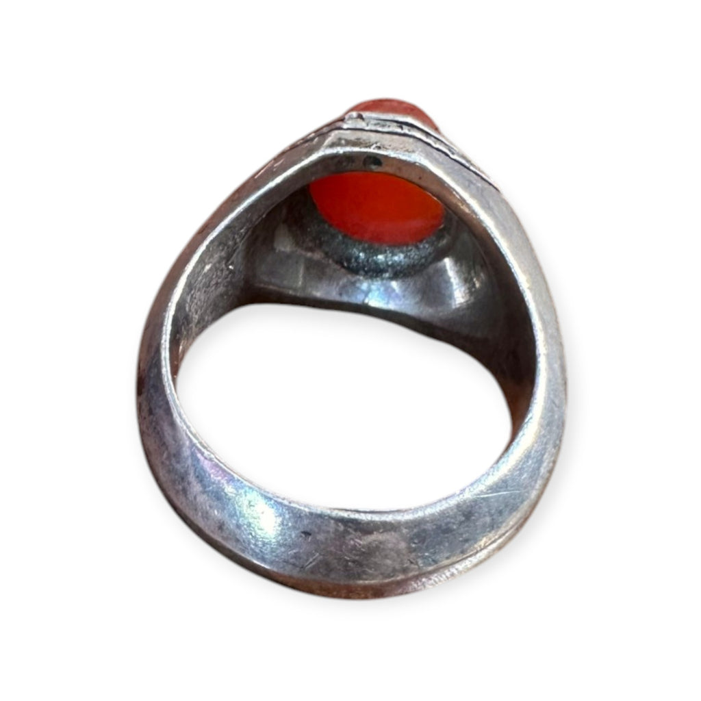 Mens Silver Ring - Carnelian (Size T 1/2)