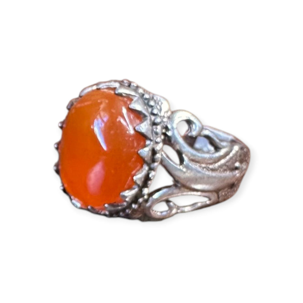 Mens Silver Ring - Carnelian (Size W)