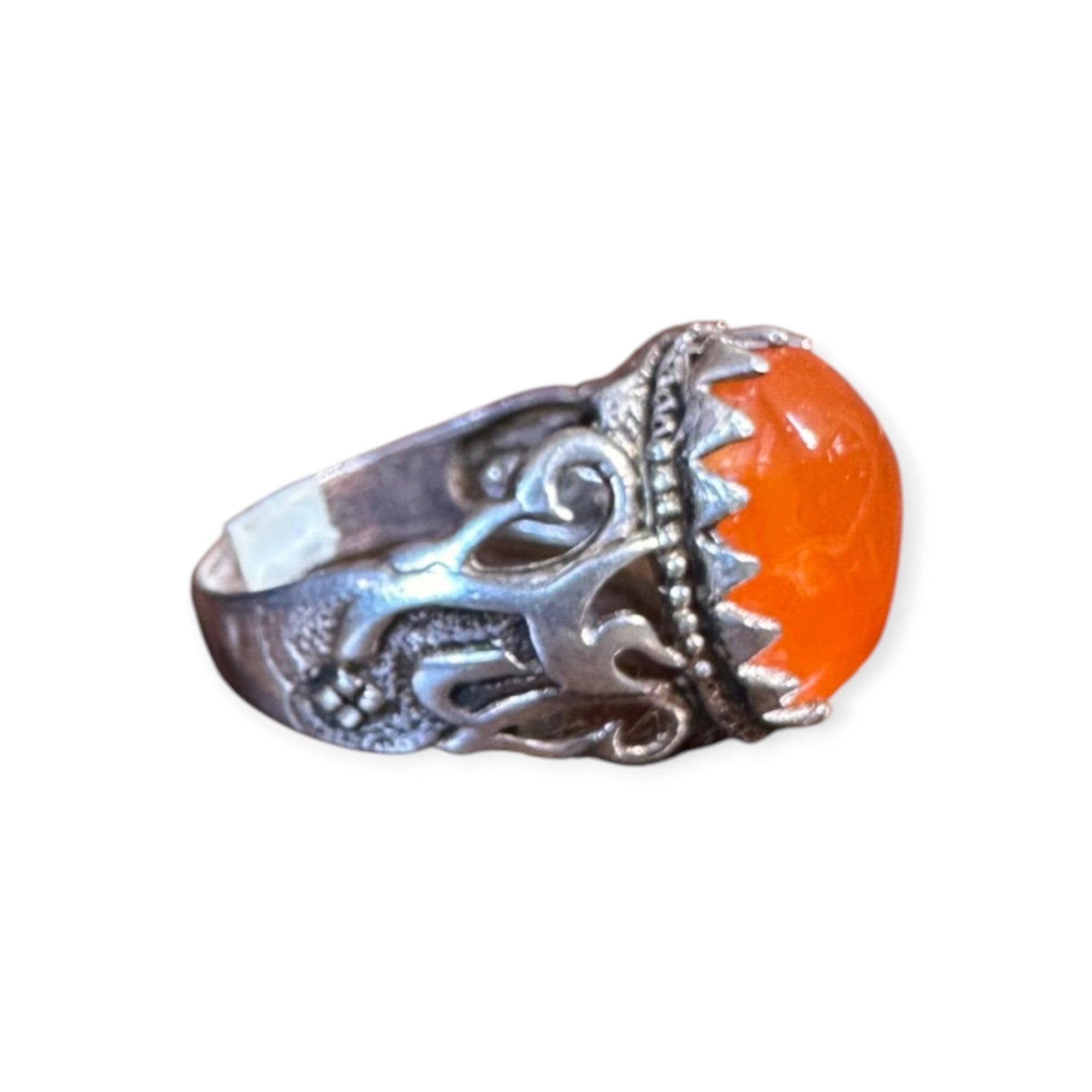 Mens Silver Ring - Carnelian (Size W)