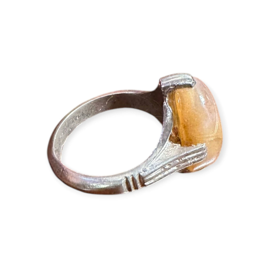 Mens Silver Ring - Honey Agate (Size T 1/2)