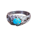 Mens Silver Ring - Natural Turquoise Stone (Size: X 1/2)