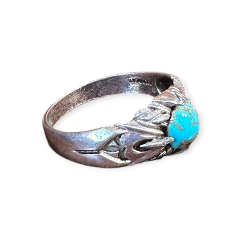 Mens Silver Ring - Natural Turquoise Stone (Size: X 1/2)