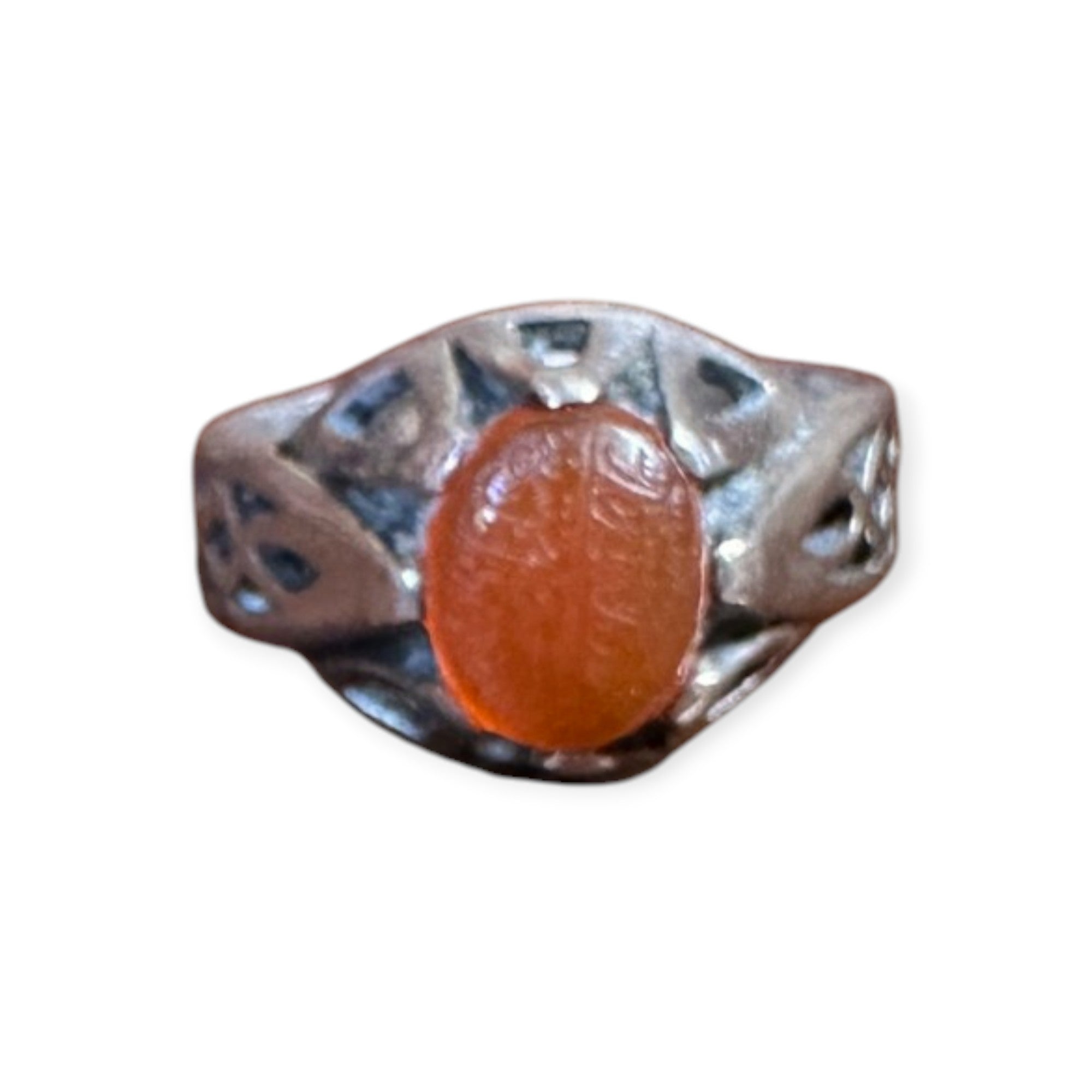 Mens Silver Ring - Engraved Carnelian (Size V)