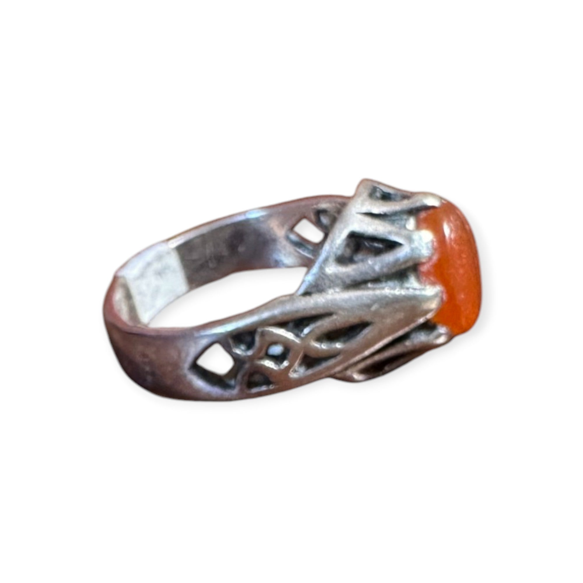 Mens Silver Ring - Engraved Carnelian (Size V)