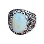 Mens Silver Ring - Milky Agate (Size Z)