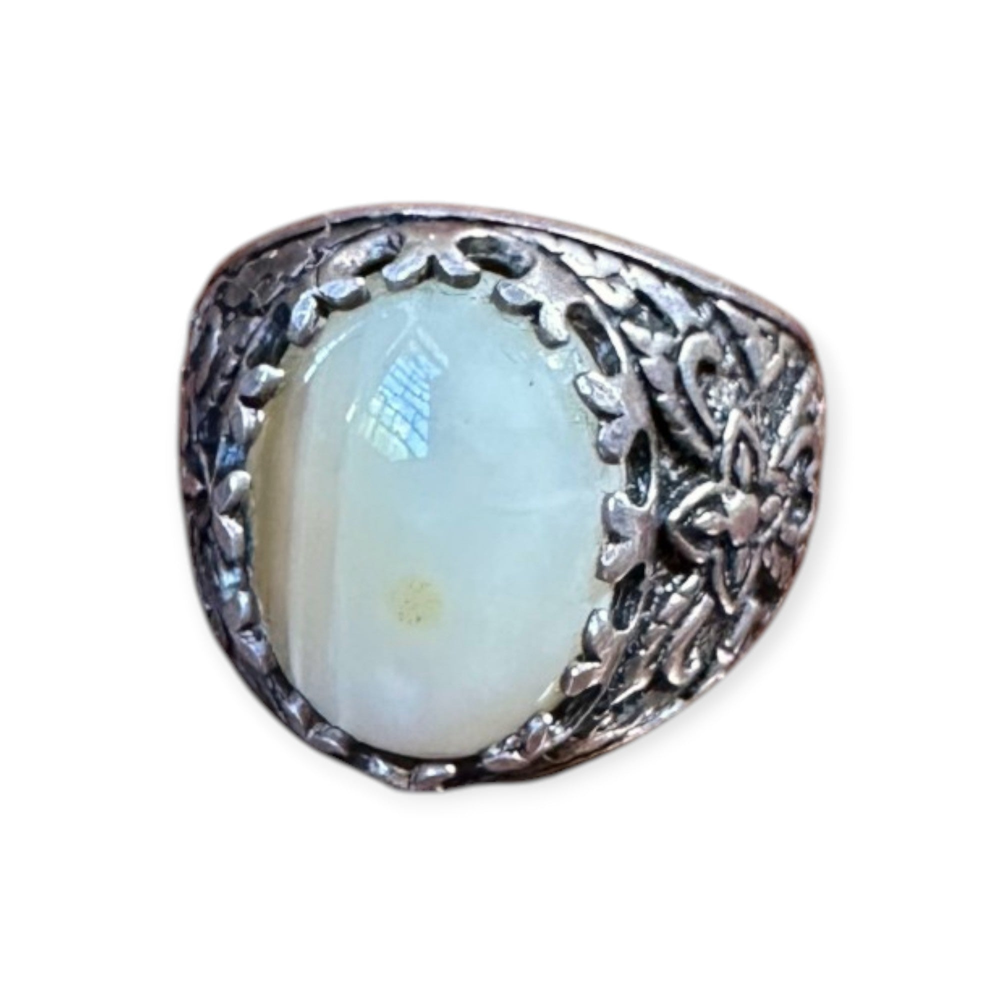 Mens Silver Ring - Milky Agate (Size Z)