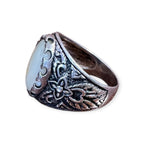 Mens Silver Ring - Milky Agate (Size Z)