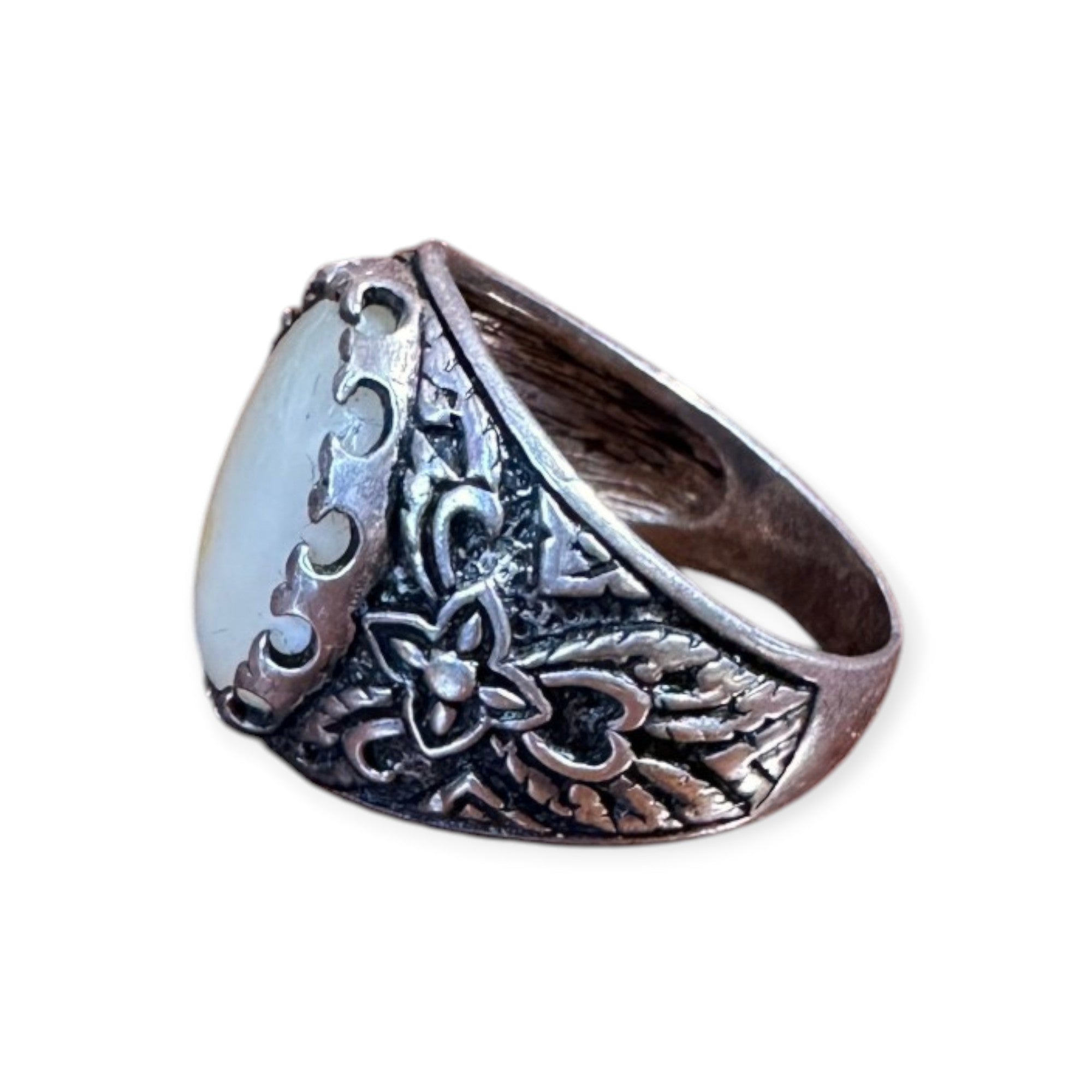 Mens Silver Ring - Milky Agate (Size Z)