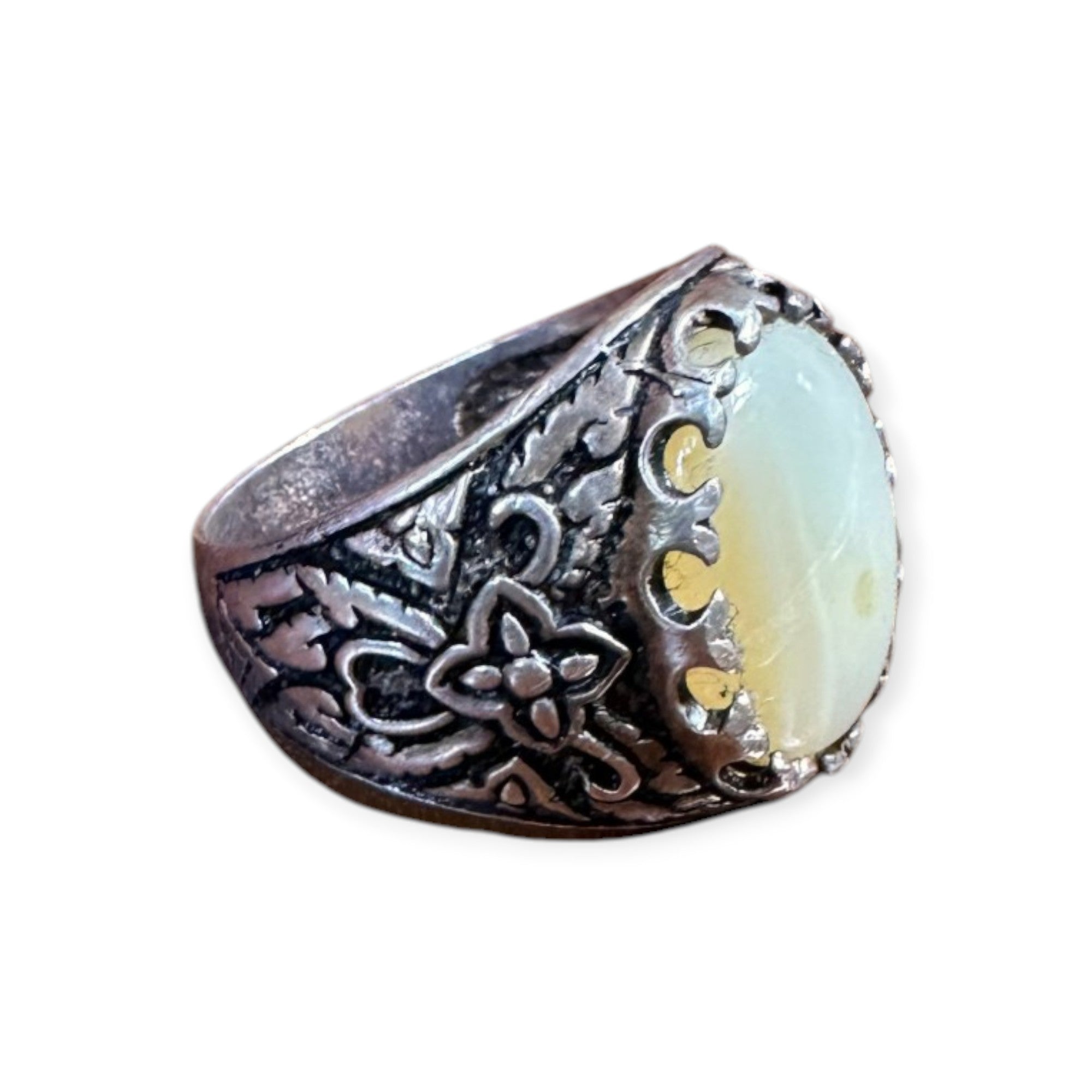 Mens Silver Ring - Milky Agate (Size Z)