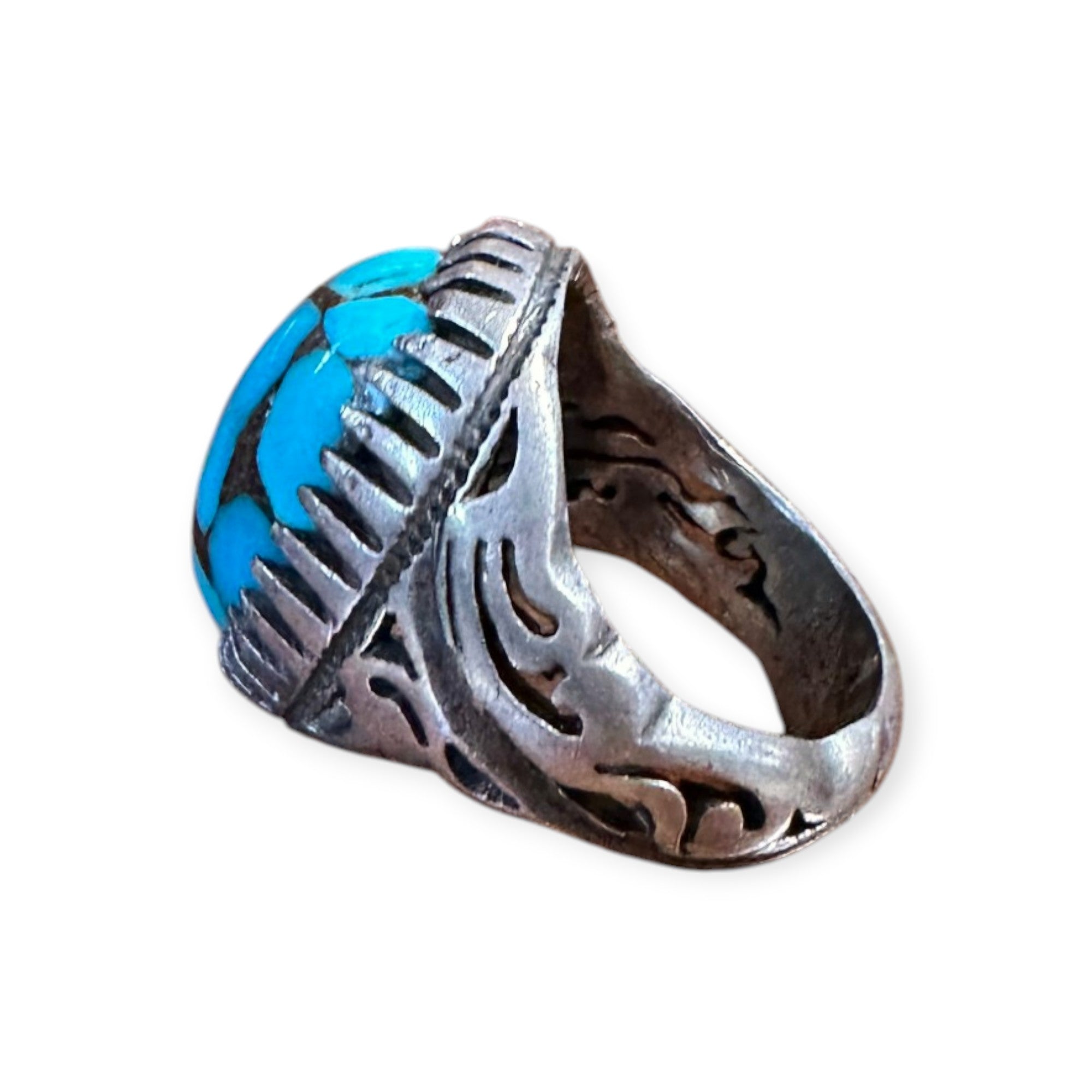 Mens Silver Ring - Natural Turquoise Stone (Size: W 1/2)