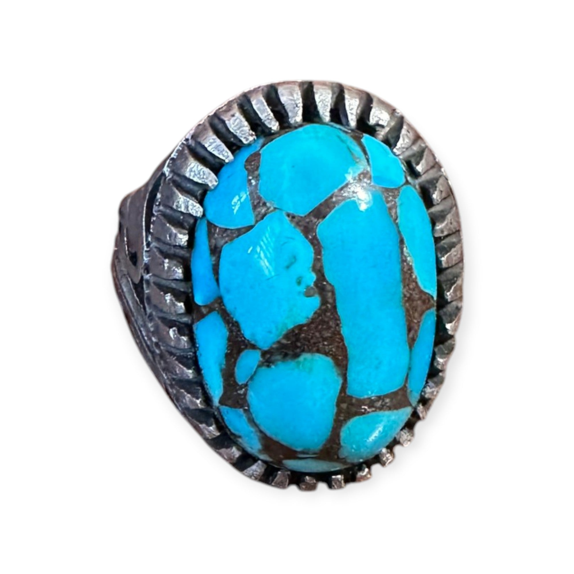 Mens Silver Ring - Natural Turquoise Stone (Size: W 1/2)