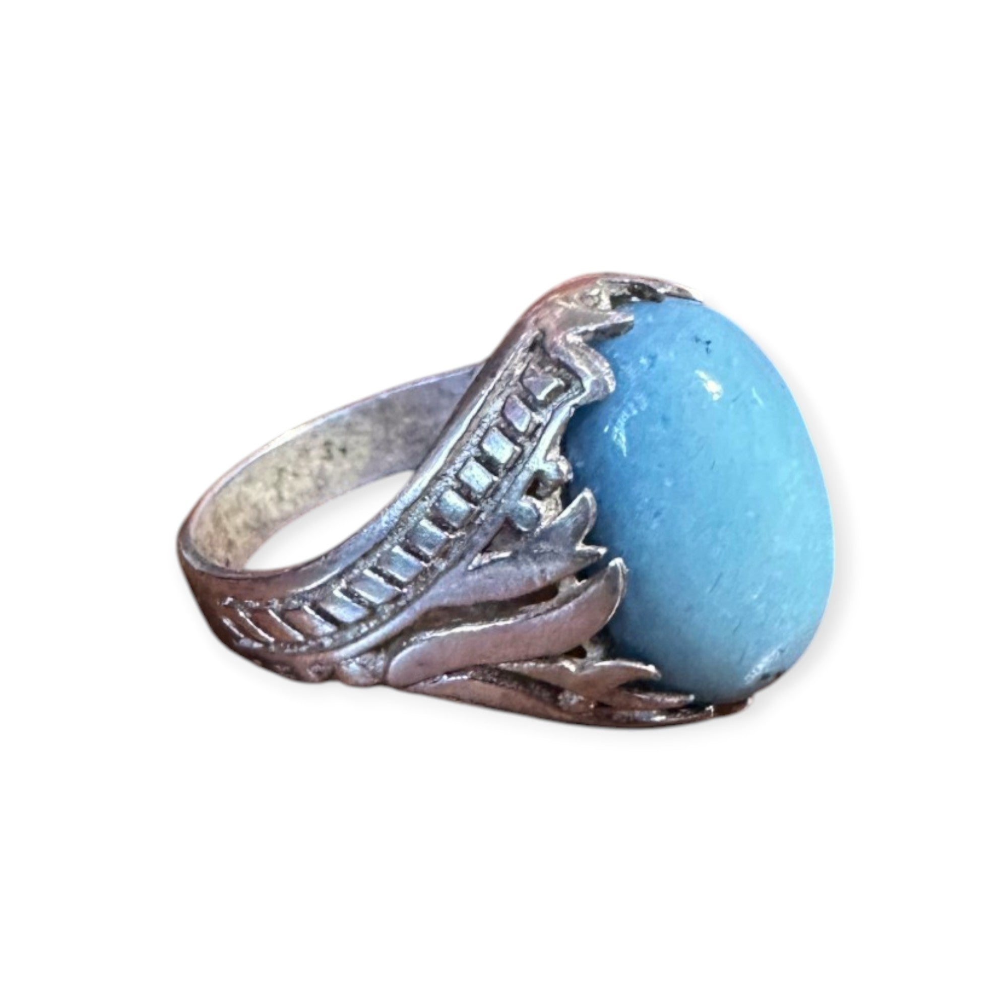 Mens Silver Ring - Blue Agate (Size Y 1/2)