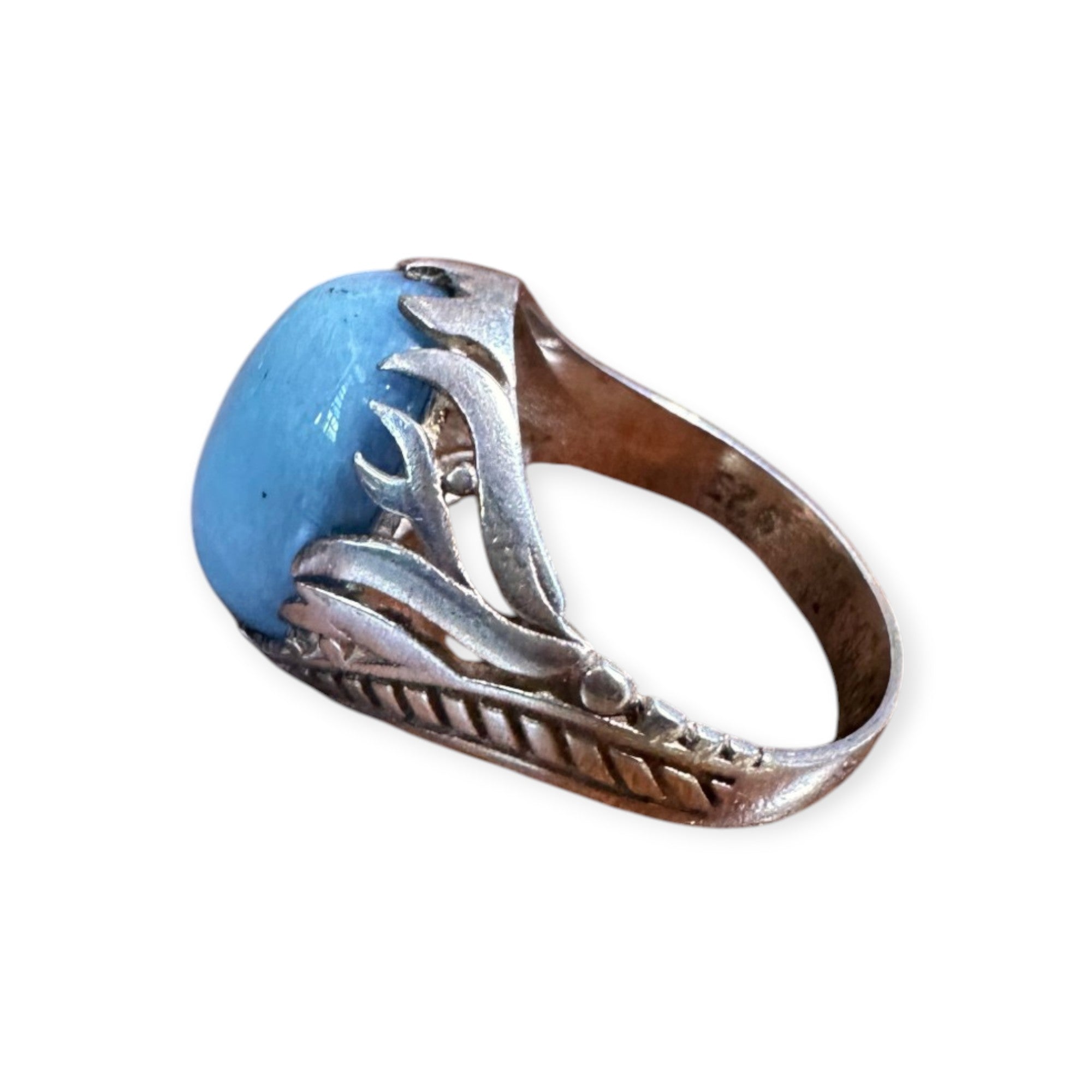 Mens Silver Ring - Blue Agate (Size Y 1/2)