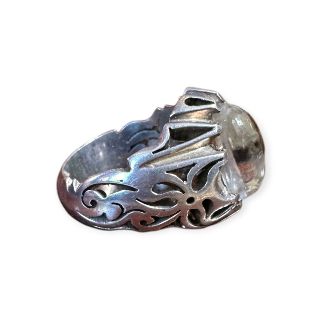 Mens Silver Ring - Clear Quartz (Size Z+1)