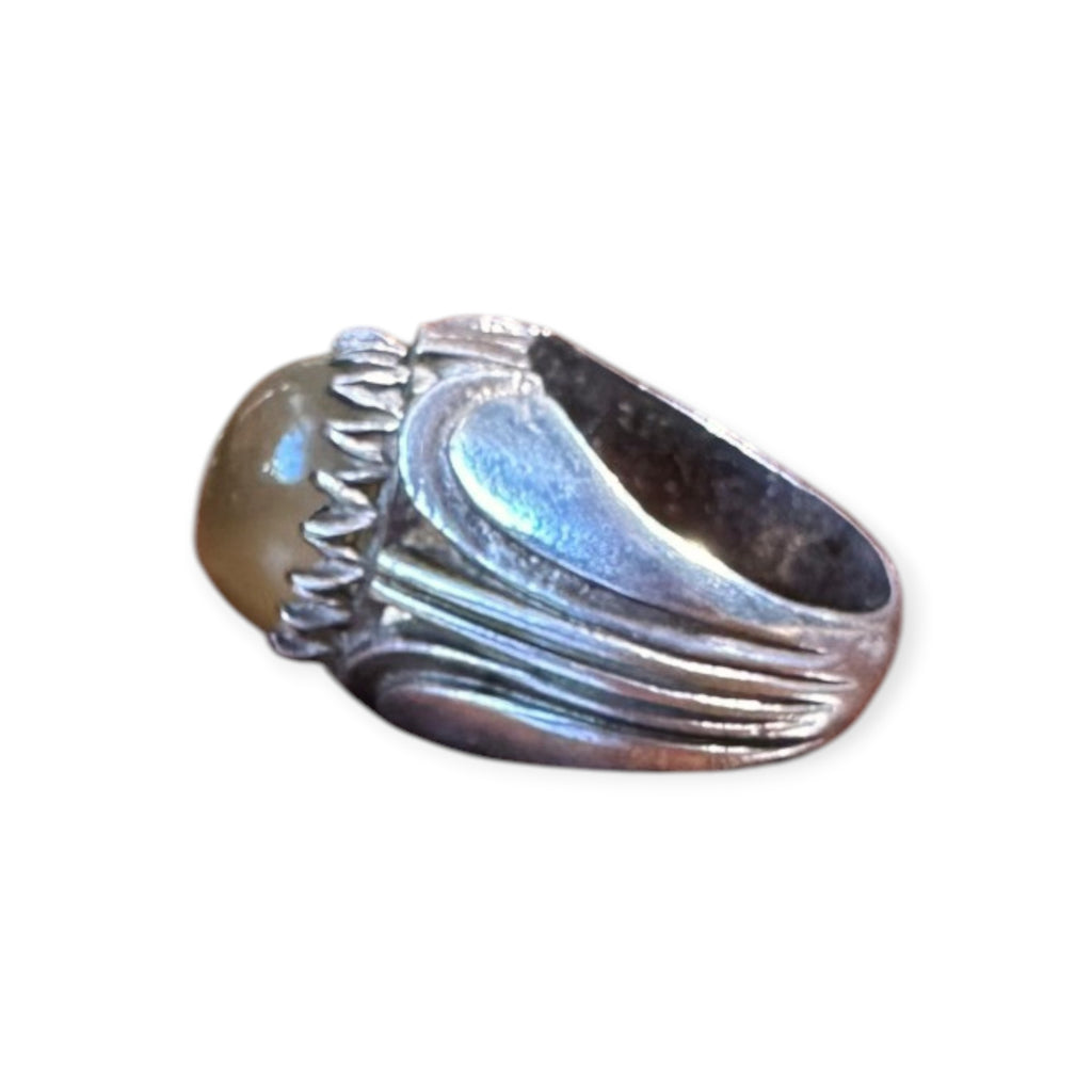 Mens Silver Ring - Yellow Agate (Size S)