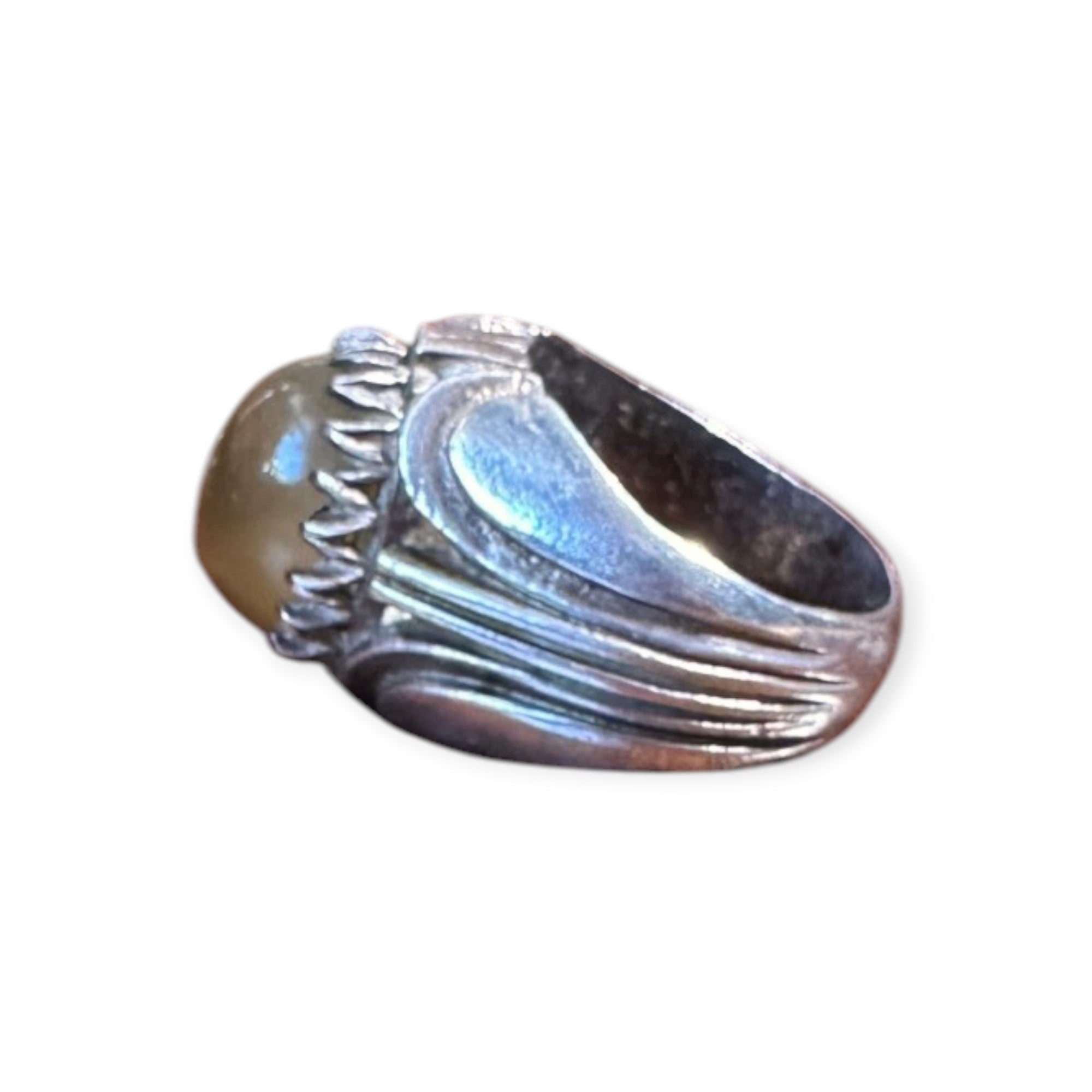 Mens Silver Ring - Yellow Agate (Size S)