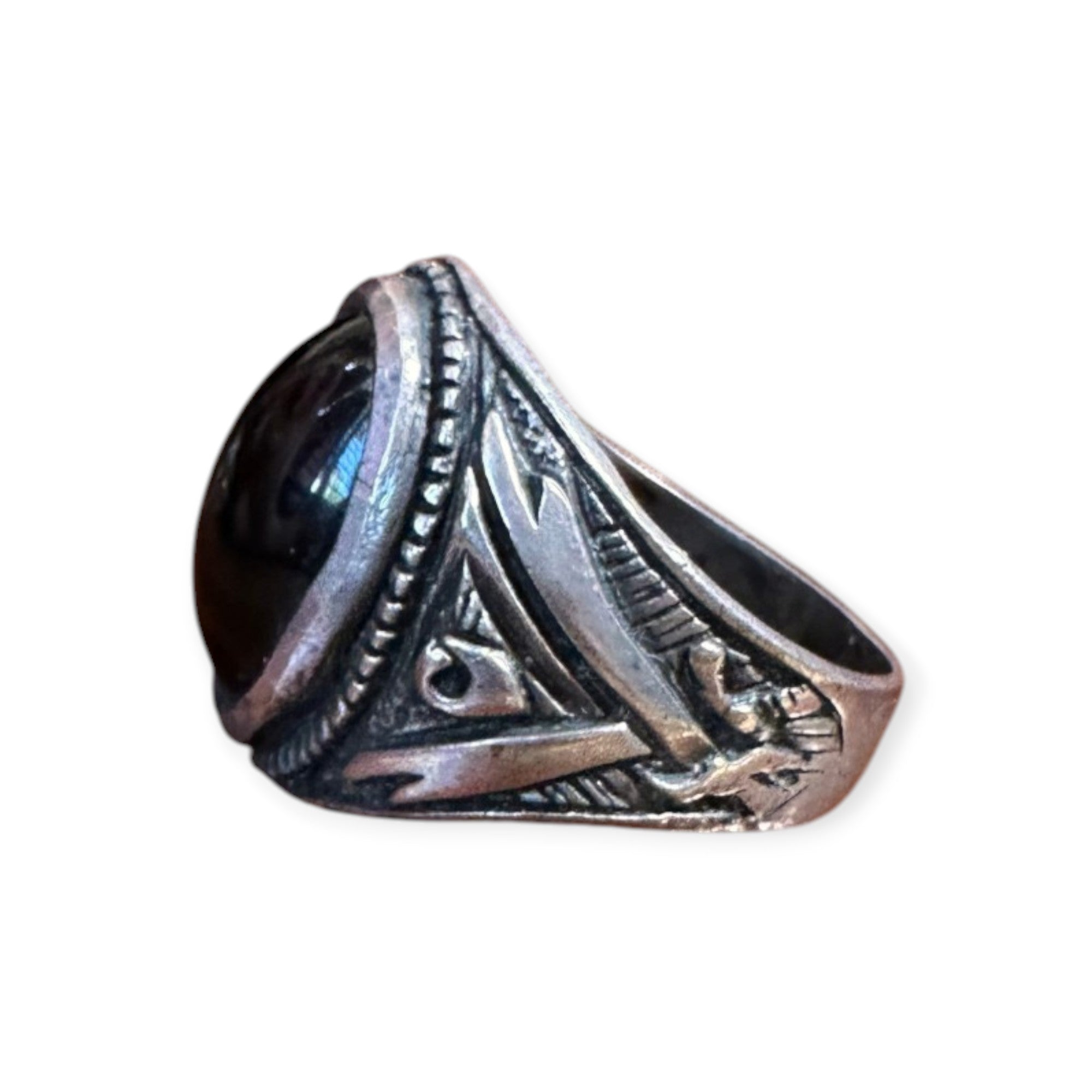Mens Silver Ring - Black Onyx (Size X 1/2 )