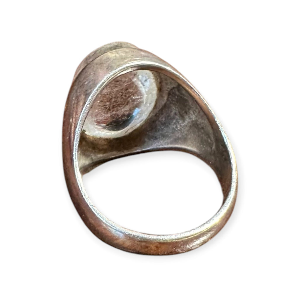 Mens Silver Ring - Engraved Clear Quartz (Size U 1/2)