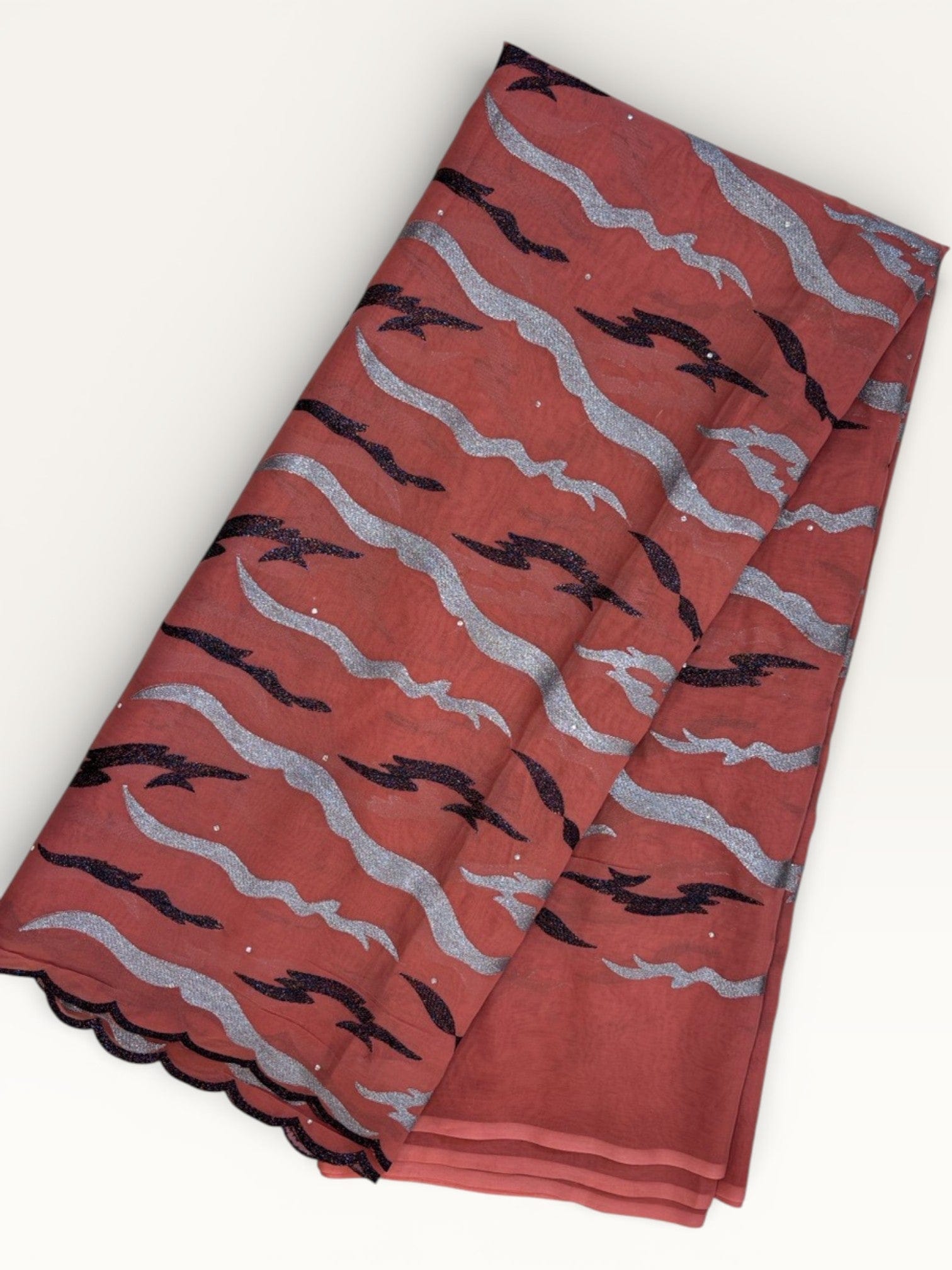 Embroidered Swiss Cotton Toub - Rosewood Wave Toub