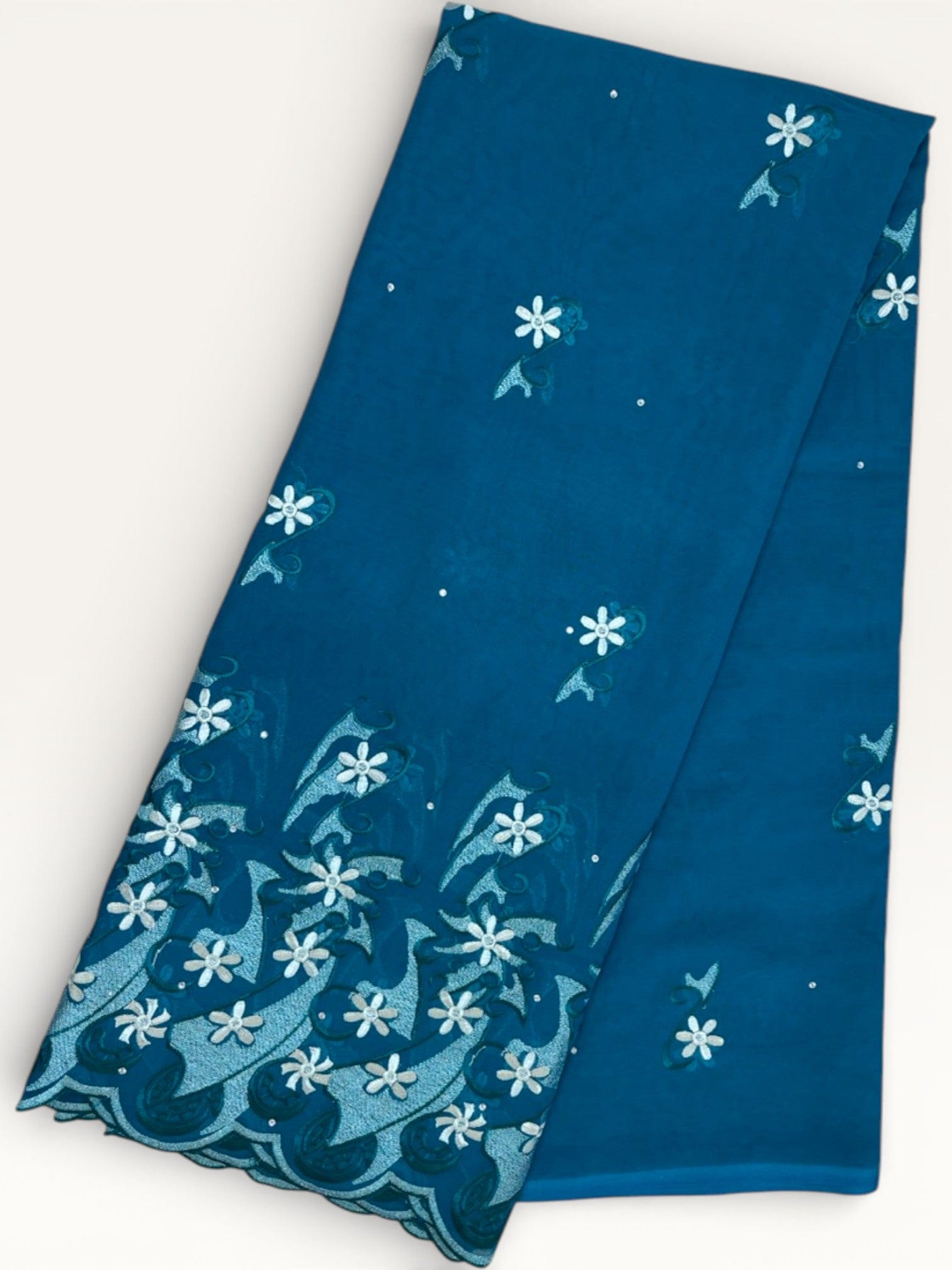 Embroidered Swiss Cotton Toub - Teal Blossom Embroidered Swiss Cotton Toub