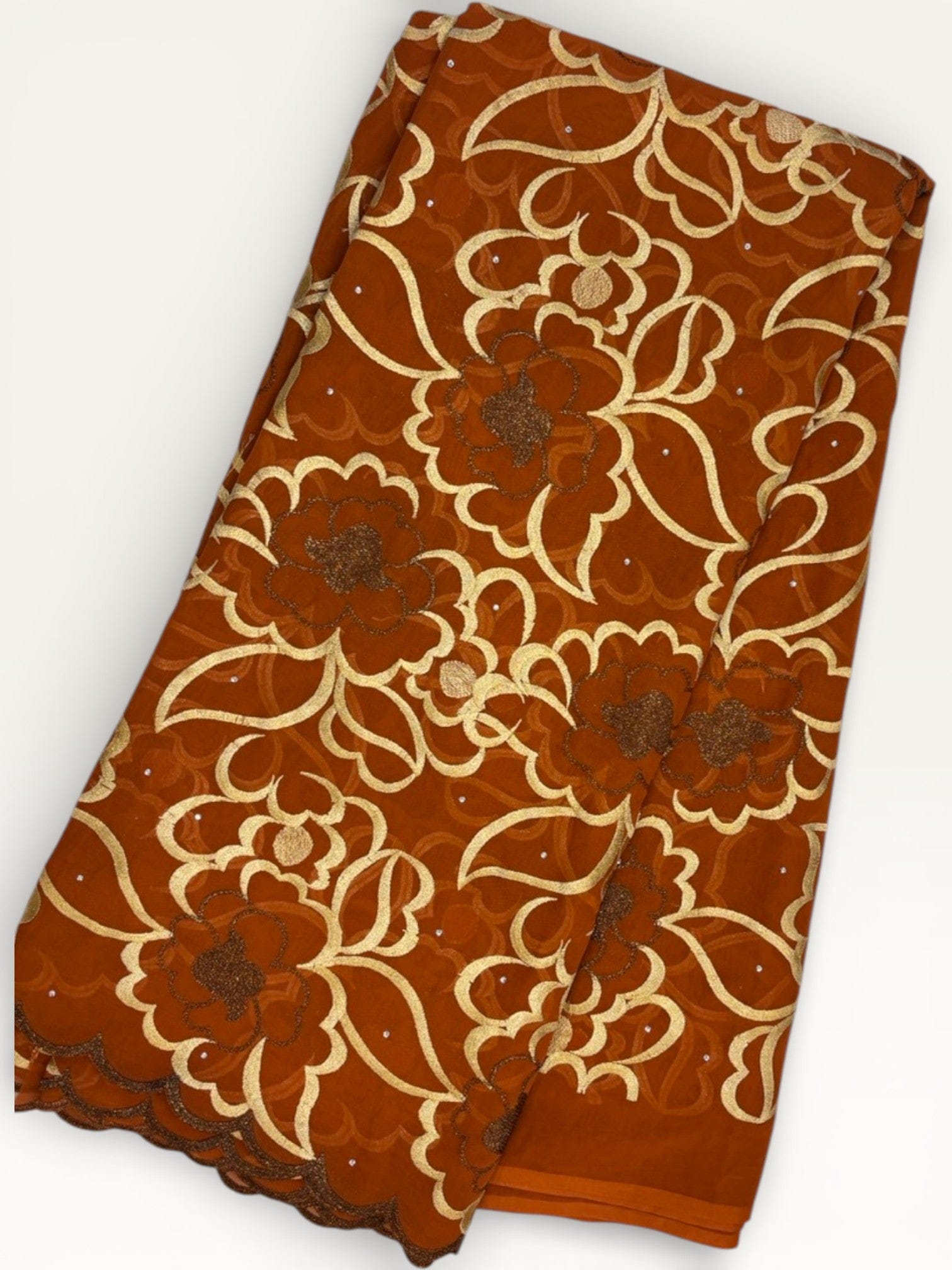 Embroidered Swiss Cotton Toub - Rose Garnet Floral Gold Toub