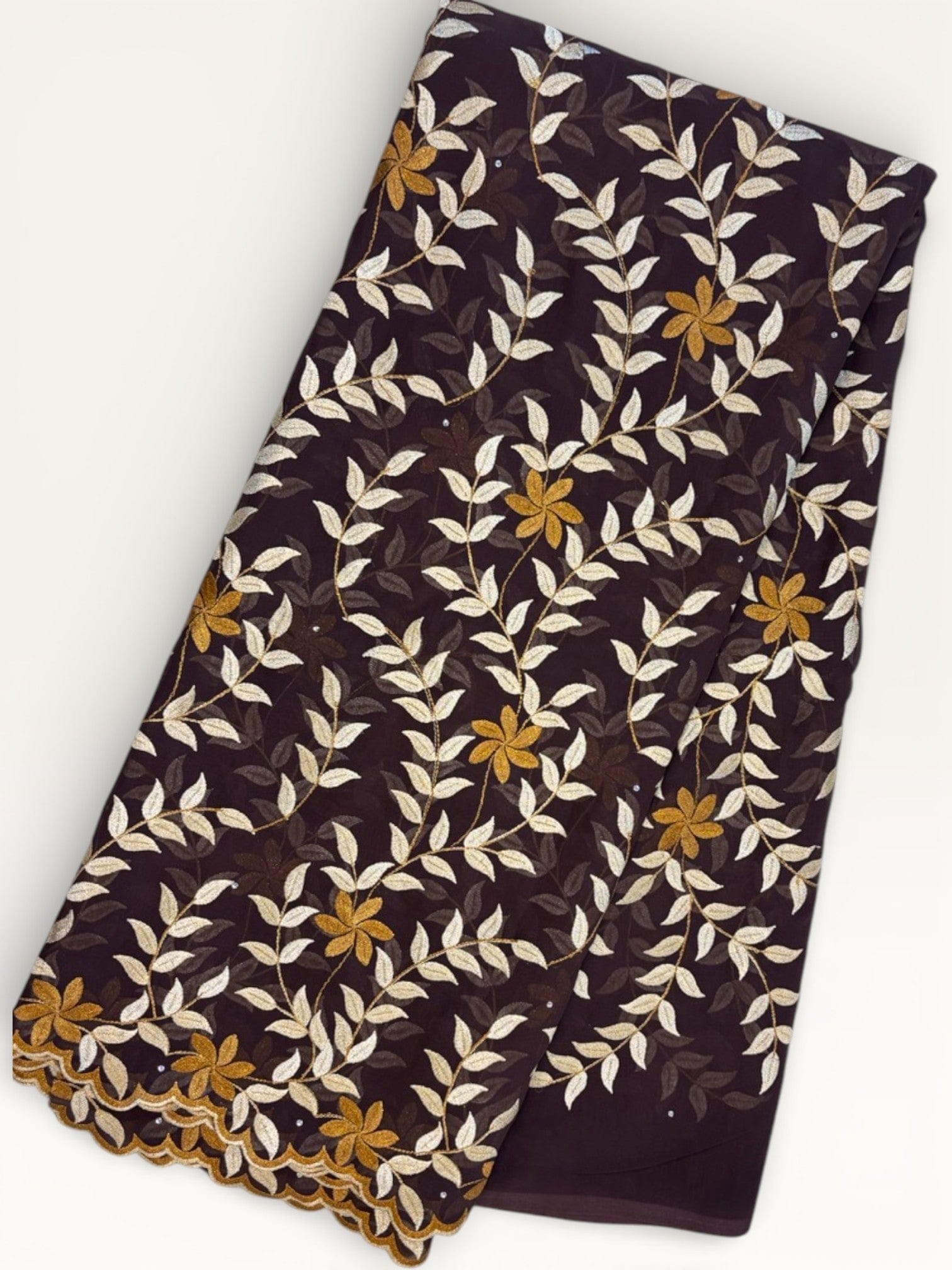 Embroidered Swiss Cotton Toub - Brown Floral Gold Toub