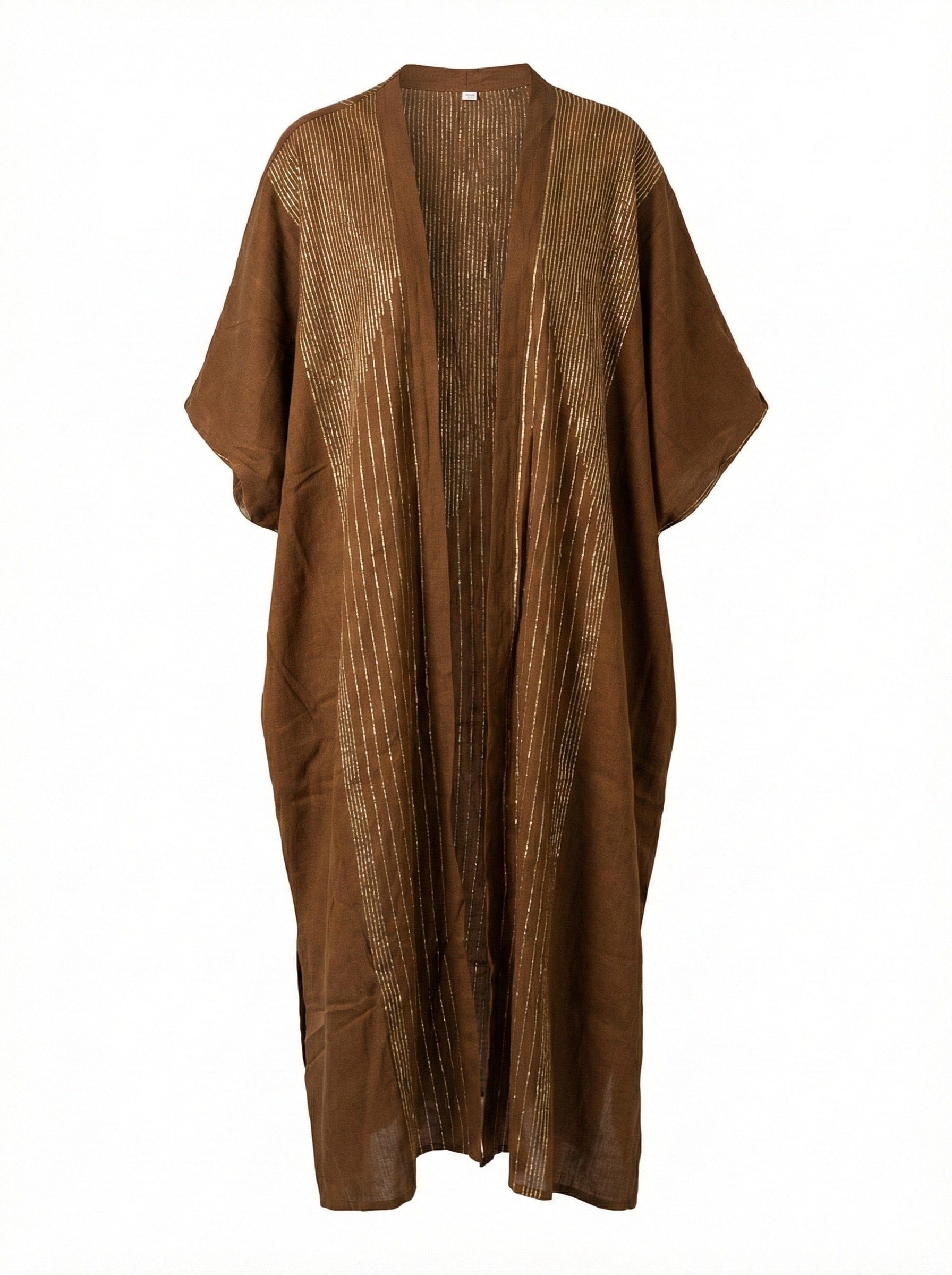 Asiya Cotton Kimono Robe - Open Style (Caramel with Gold Detailing)